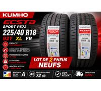 2 Pneus 225/40 R18 92Y KUMHO ECSTA SPORT PS72 XL FR Neufs Été DOT Récent
