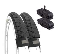 2 pneus 24 x 1,75 (47-507) + 2 chambres à air SCHRADER AMÉRIQUE pour pneus routiers blanc noir grâce à la ville vélo de 24" hollande
