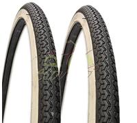 2 Pneus 26 x 1 3/8 (37-590) Blanc-Neri DEESTONE pour Vélo Pays-Bas, Route, Adulte, Vélo, Vintage | Pneus Route Blanc Noir
