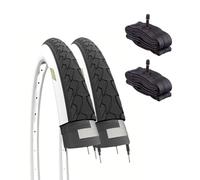 Ecovelò 2 700 x 35 C (37-622) + Chambres Valve américaine pneus Routiers 28 1 5/8 3/8 Citybike Trekking Adulte Unisexe, Blanconero, Taille Unique
