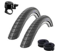 2 pneus de vélo Schwalbe Big Apple RaceGuard E-25 - Couverture de veste de vélo avec bandes réfléchissantes 50-559 (26 x 2,00) + 2 tuyaux Schwalbe SV13 avec sonnette de vélo