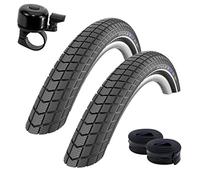 2 pneus de vélo Schwalbe Big Ben Performance 20" RaceGuard - Gaine de vélo - Couverture avec bandes réfléchissantes 55-406 (20 x 2,15") + 2 tuyaux Schwalbe DV7 - Avec sonnette de vélo