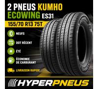 2 Pneus Kumho Ecowing ES31 155/70 R13 75T Neufs DOT Récent Été Économie Carburan