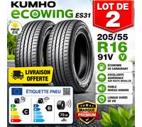 2 Pneus KUMHO Ecowing ES31 205/55 R16 91V Été Économie Carburant