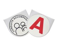 2 Pochettes Adhésives + 2 Disques Réversibles A Jeune Conducteur - Conduite Accompagnée | Fabriqué en France | Etui Adhésif Transparent Macaron Jeune Conducteur | Accessoire Voiture Rangement