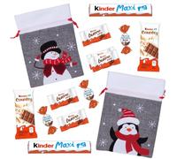 2 Pochons de Noël garnis de 40 chocolats Kinder Schokobons, Mini Bueno, Country et Maxi