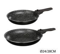 JJA Lot de 2 poêles 135111 24/28 cm aluminium pierre avec 1 poignée amovible