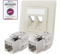 2 Port CAT 8 Recessed Network Socket RAL9010 + 2X GHMT CAT 8 Certified RJ45 Keystone LAN Ethernet Keystone Module Built-in Female Socket Max. 40Gbps STP-Pure White