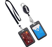 2 Porte Badges Coulissants avec Fêtres, AZWOOD Porte Carte Plastique Vertical, 1 Ensemble Comprend - Cordon, Porte Badge Enrouleur et Rigide étui étanche pour Porte Cartes d'Identification