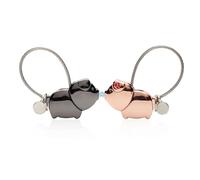 2 porte-clés couple, porte-clés compagnon cochon, porte-clés avec bouche magnétique, adapté pour la Saint-Valentin et les mariages (or + noir)