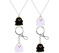 2 Porte-Clés Fantômes Et 2 Colliers Fantômes, Bijoux De Dessin Animé Mignon, Bijoux D'Amitié, Bijoux Simples Et Créatifs