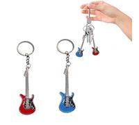 2 Porte-clés Guitare Électrique, Métal, Rock, Bleu et Écarlate - Pendentif Clé pour Décoration Cadeau
