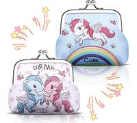 2 Porte-Monnaie de Licorne pour Fille Sacs à Monnaie en Faux Cuir pour Enfant, Pochette à Bijoux Portable avec Fermeture Kiss-Lock Sac de Goodie Mignon Licorne Arc-en-Ciel pour Anniversaire