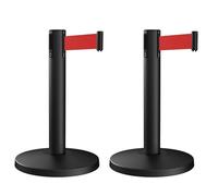 2 Poteau de Guidage Courts avec Ceintures Rétractables de 3 Mètres, Poteaux de Barrière en Acier Inoxydable Poli, Montage Facile, Barrières de Contrôle des Foules pour Musées(Black)