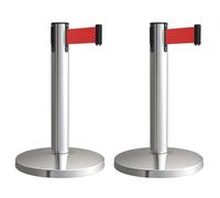 2 Poteau de Guidage Courts avec Ceintures Rétractables de 3 Mètres, Poteaux de Barrière en Acier Inoxydable Poli, Montage Facile, Barrières de Contrôle des Foules pour Musées(Silver)
