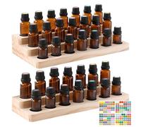 2 présentoirs d'huiles essentielles : support en bois d'aromathérapie pour huiles essentielles, boîte de rangement double couche pour huiles essentielles, vernis à ongles (21 trous + 14 trous)