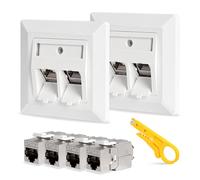 2 Prise Réseau encastrée à 2 ports CAT 7 4 modules Keystone Prise Murale RJ45 CAT 7 boîte de jonction Ethernet LAN, blanc