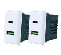 2 prises 2 sorties USB Type A + USB Type C, mur 3.1A, recharge rapide, compatible avec Vimar Plana, occupe 1 module
