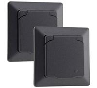 2 prises de courant MILOS avec couvercle IP44 anthracite avec cadre