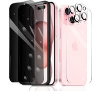 2 Protecteurs D'écran De Confidentialité Pour Iphone 15 + 2 Protecteurs D'objectif D'appareil Photo + 1 Film Arrière En Verre Trempé + 1 Cadre D'installation, Anti-Espion Dureté 9h, Sans