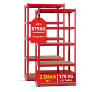 Stagecaptain Heavyrack HR-175 RD Ensemble de 2 Étagères Rangement - Charge Lourde à 5 étages de 175 kg - 875 kg Max - Meuble de Garage Atelier en Acier et Bois MDF - Rouge