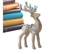 2 Reindeer Statue - Glitter Flocked Christmas Decor | PVC Tabletop Figurine Craft , 15x7cm Elegant Design , for Home Office Living Room Bedroom Study Nightstand Shelf Display Collection Photography
