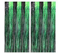 2 Rideaux à Franges Bicolores Rideau Métallique Tinsel Scintillement Vert Noir Rideaux à Franges Rideau en Aluminium avec Ruban Adhésif Haut pour Halloween Anniversaire Mariage Fête Photobooth