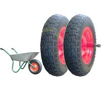 Lot de 2 roues pneumatiques complètes 3.50-8 (4pr) de rechange pour brouette modèle Vespa Asse long 155 mm caoutchouc UI308