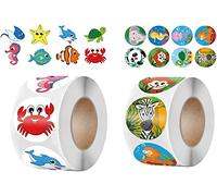 2 rouleau Autocollants，Animal de la mer Stickers，Gommette Animaux Autocollants，pour Enfant Fille Garcon,Récompense Cadeaux et Plus.