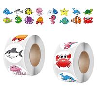2 rouleau Autocollants d’Animal,pour décoration de fête, scrapbooking, cartes et enveloppes(animaux sous-marins).