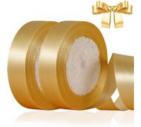 2 Rouleau Ruban de Satin Doré 20 mm x 22 m,Ruban Satin,Ruban Cadeau Emballage,Ruban Doré Satin Double Face en Polyester,Decoration Anniversaire,Ruban décoratif pour mariage, baptême et anniversaire