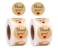 2 rouleaux/1000 autocollants de remerciement en papier kraft pour emballage cadeau, pâtisserie, mariage, fête d'anniversaire, Noël, 25 mm