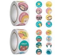 2 Rouleaux 1000 Pièces Autocollants D'Etiquette Self-Adhesive pour Enfant,Autocollants D'incitation Mignons,Autocollants pour Animaux pour Enfants,Autocollants de Récompense D'animaux
