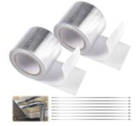 2 Rouleaux 5m x 5cm Bande Thermique Echappement Adhesive, Ruban Isolant Thermique Voiture avec 8 Attaches de Câble Inox, Pare Chaleur Echappement, Bande d'Échappement pour Moto et Voiture Tuyau