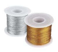 2 Rouleaux Cordon Métallique 0.4mm*50m Ficelle Dorée Métallique Or Argent Fil d'or Métallique Cordon pour DIY Papier Cadeau Décoration Artisanale