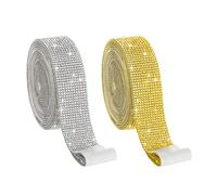 2 Rouleaux d'Autocollants Diamant, Ruban Strass, Pailleté et Bordure pour Décoration de Gâteau de Mariage et Artisanat