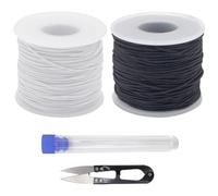 2 Rouleaux de Corde perlée, élastique pour Bracelets avec 1 pièce de Ciseaux Noirs, 1 pièce d'aiguille à perler et 1 pièce d'éprouvette, Corde élastique pour Bricolage, Bracelets (Noir, Blanc)