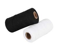 2 Rouleaux de Fil de Chaîne 8/4 100% Coton pour Métier à Tisser, Bobine de Tissage pour Création de Tapis, Couvertures, Tapisserie, Artisanat Textile, Couleurs Noir et Blanc, Matériel Tissage DIY