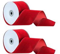 2 rouleaux de ruban de Noël avec fil de fer, 6,3 cm x 5 m, ruban à nœud, rubans de Noël vintage pour fêtes, loisirs créatifs, décoration, guirlandes, nœuds, couronnes