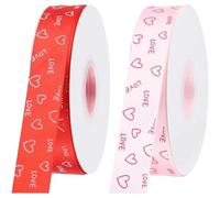 2 rouleaux de ruban fin, 1 pouce x 40 mètres, ruban en satin à motif de cœur d'amour, rubans Saint-Valentin pour l'artisanat, l'emballage, les nœuds et les décorations saisonnières bricolage