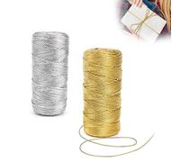 2 Rouleaux Fil Doré Métallique, Longueur Totale 200m Fil Tressé, 1.5 mm Fil Corde Paillettes, Fil Polyester, Or et Argent, pour Emballage Cadeau, Fil D'étiquette, Artisanat de Bricolage