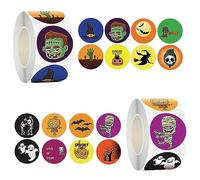 2 Rouleaux Halloween Autocollants Tags, Halloween Autocollants Rouleau Enfants Autocollants Halloween Autocollants Ronds Cadeau Bricolage Citrouille Araignée Zombie 16 Designs Différents