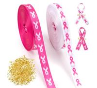 2 Rouleaux Octobre Rose Ruban Satin Imprimé, Ruban Rose Cancer du Sein | 10mm x 18m, Avec 100 éPingles, Sensibilisation au Cancer du Sein, Décoration Cadeau Octobre Rose, Fête, Événement