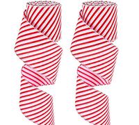 2 Rouleaux Ruban de Noël à Rayures Menthe Poivrée Ruban de Noël à Bord Filaire Ruban Filaire Rouge et Blanc Ruban d'Emballage de Canne en Bonbon pour Bricolage Artisanat (2,5 Pouces)