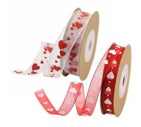 2 Rouleaux Rubans à Motif de Cœur en Dacron, Rouleaux, Rouge