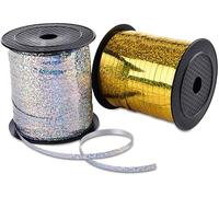 2 Rouleaux Rubans Curling Or Argenté 5mm Ruban Ballon Décoration,Ruban Paquet Cadeau,Bobine Bolduc Lisse pour ballons,emballage cadeau,travaux manuels,mariages,fêtes et festives(Totale 500yards/456m)