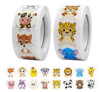 2 Rouleaux Stickers Animaux Ronds,1000pcs 2.5cm Autocollants de Récompense et Motivation,Autocollants d'Etiquette Self-Adhesive pour Enfant Décoration Pâques Cadeau Enveloppe Récompense d'Enseignant