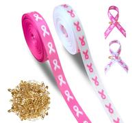 2 Rubans Ruban Rose Cancer Du Sein,9m x 2,Octobre Rose,Octobre rose Ruban Satin Imprimé,Avec 100 éPingles,Pour Sensibiliser Au Cancer Du Sein,FêTe,éVéNements