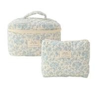 2 Sac De Maquillage Floral Matelassé Esthétique, Sac De Poche De Fleur De Coton Femmes, Sac De Maquillage De Voyage pour Cosmétique, Toilette, Soins De La Peau