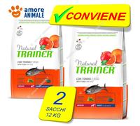 2 Sachet - Trainer Naturel Adult Medium Avec Thon 12 KG - Croquettes pour Chiens